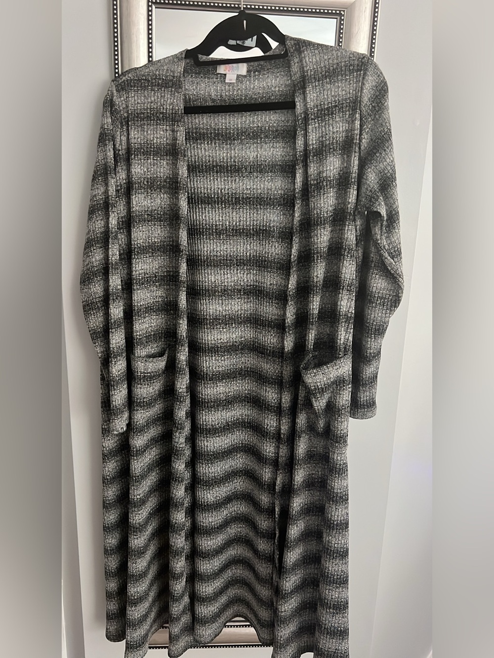 LuLaRoe Sarah - Black and Gray Open-Front Women's Cardigan Sweater